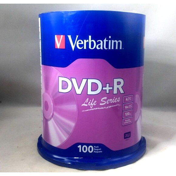 “NEW” Sealed Verbatim DVD+R 100 Pack 4.7GB 16X Speed 120 mins. (Verbatim #96575) - Picture 3 of 8
